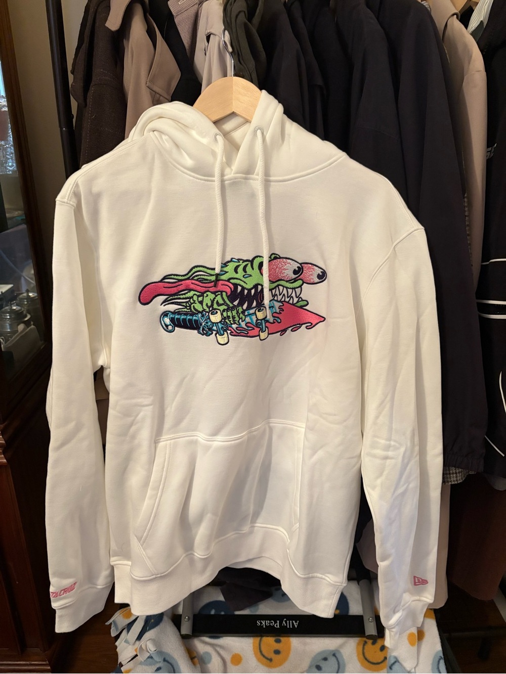 New Era White Hoodie with Neon Skate Graphic